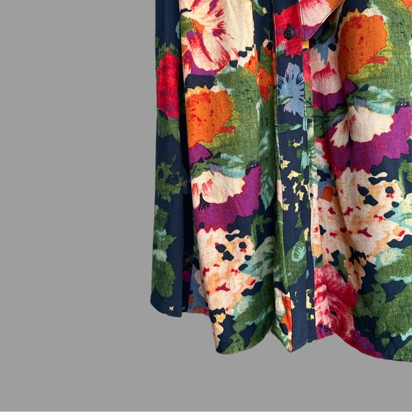 SEZANE Navy Red Floral Printed Button Down Belted Midi Shirt Dress Adele Dress - Picture 8 of 11